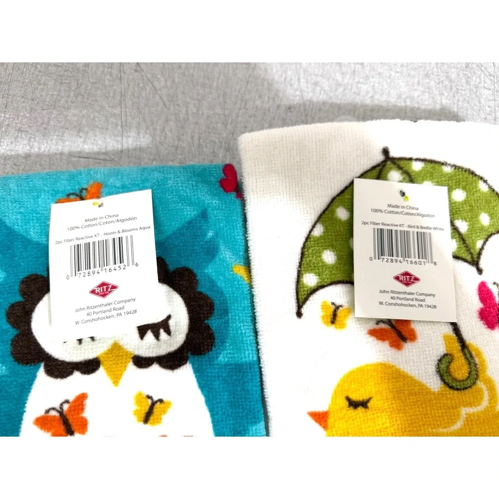 4PK Ritz Brand Full Bloom Bird & Brellie & Hoots & Blooms Owl Kitchen Towels NEW